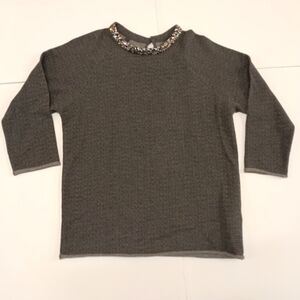 Neiman Marcus Luxury Essentials Cotton & Cashmere French Terry Top Rhinestones